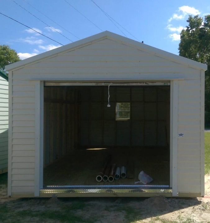 Shed with large garage style door open