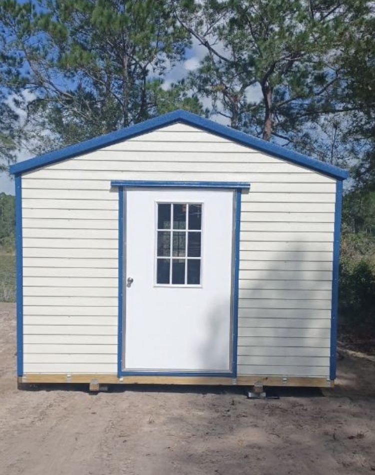 enclosed shed building with door